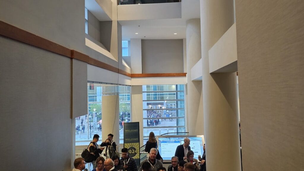 Shareholders streaming into the atrium of the CHI Health Center before the 2024 Berkshire Hathaway meeting