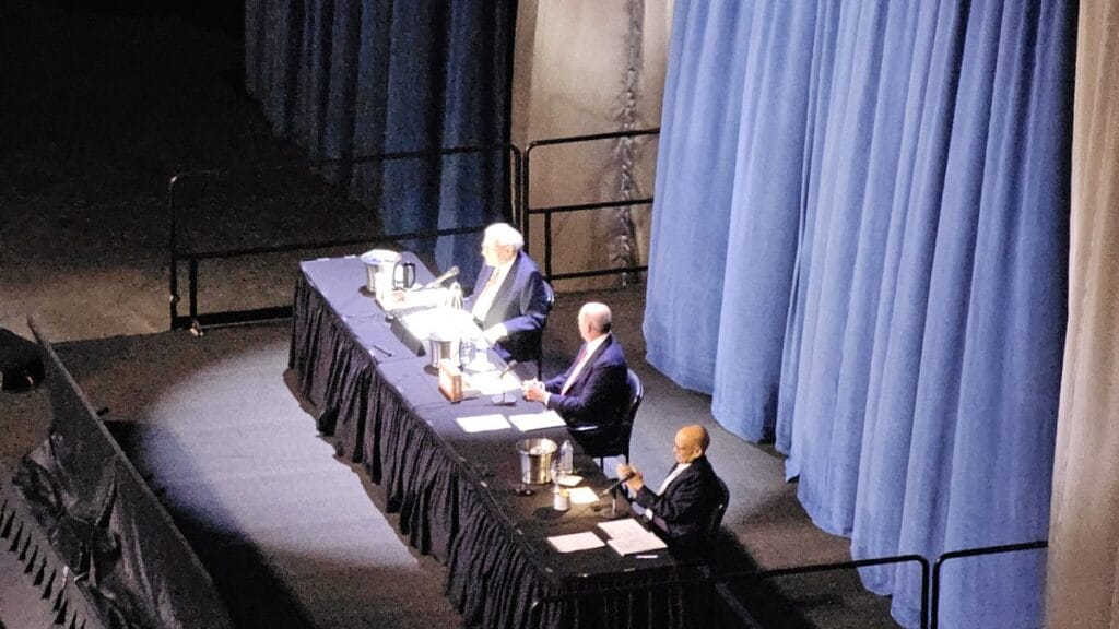 Warren Buffett, Greg Abel and Ajit Jain at the head table, 2024 Berkshire Hathaway annual meeting