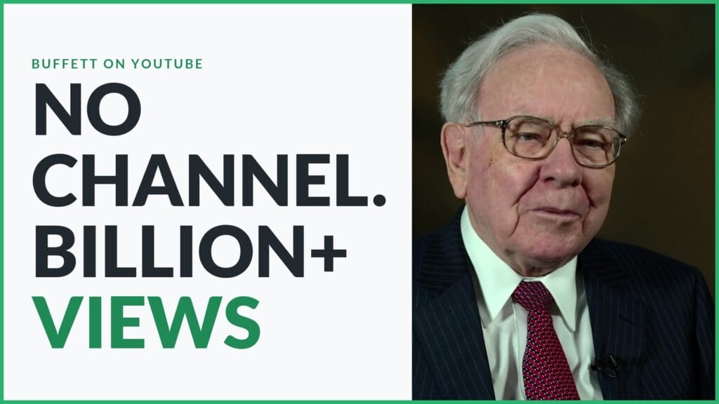 Featured image reading "No channel. Billion+ views" next to a close-up portrait of Warren Buffett